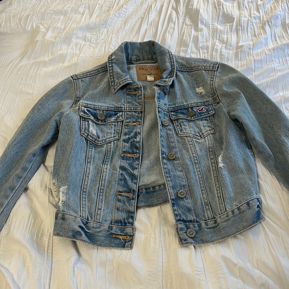 🎨 HAND PAINTED PANIC! AT THE DISCO JEAN JACKET - XS hollister medium wash denim